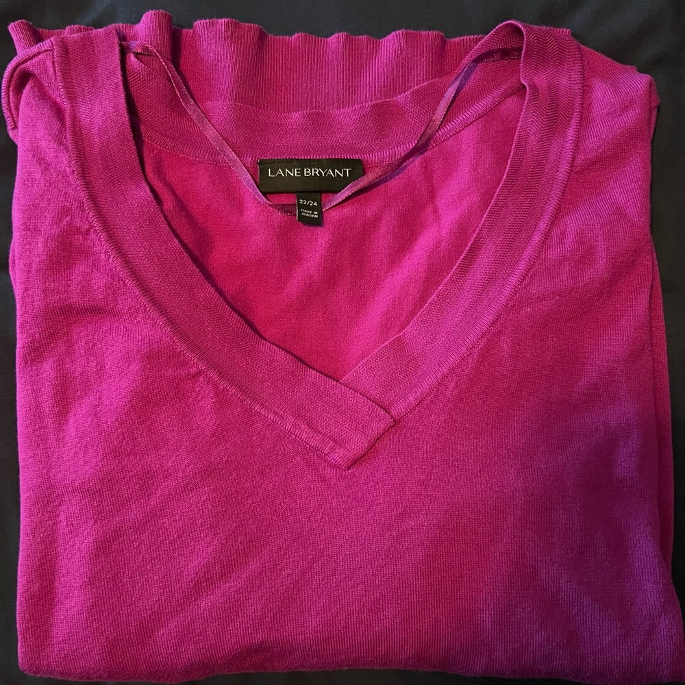 Lane Bryant Magenta V-Neck Sweater
